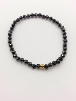 Bransoletka z czarnego turmalinu i jednej złotej kuleczki