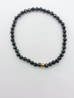 Bransoletka z czarnego turmalinu i jednej złotej kuleczki