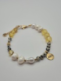 Bransoletka cytryn, jaspis dalmatyński i perły