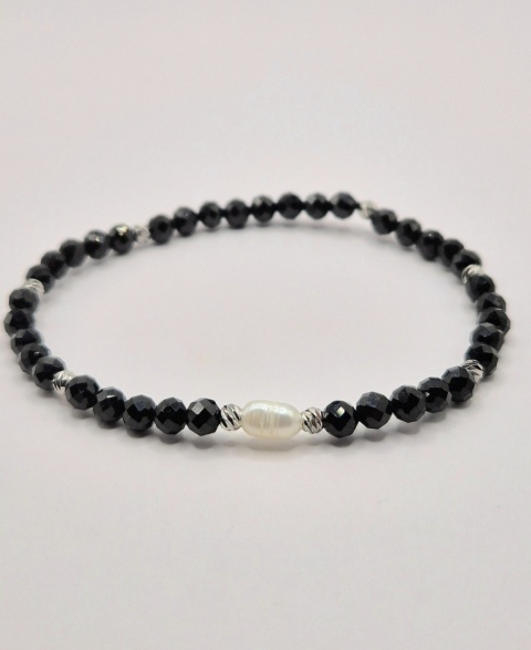 Bransoletka 'czarna perła' z czarnego turmalinu i pereł