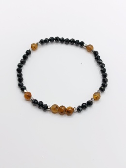 Bransoletka czarny turmalin i bursztyny