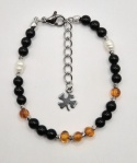 Bransoletka 'morska ochrona' z czarnego turmalinu, bursztynu i pereł