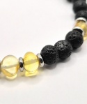 Bransoletka "ogień i woda" z lawy wulkanicznej i bursztynu