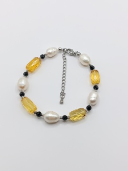 Bransoletka perły, bursztyny i czarny turmalin