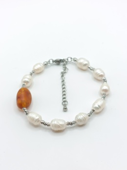 Bransoletka perły z bursztynem