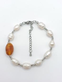 Bransoletka perły z bursztynem