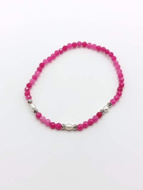 Bransoletka różowy turmalin i perły