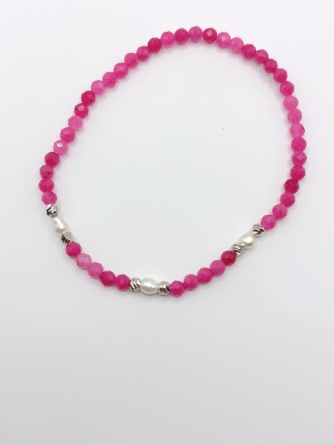 Bransoletka różowy turmalin i perły