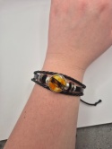 Bransoletka skórzana z bursztynem