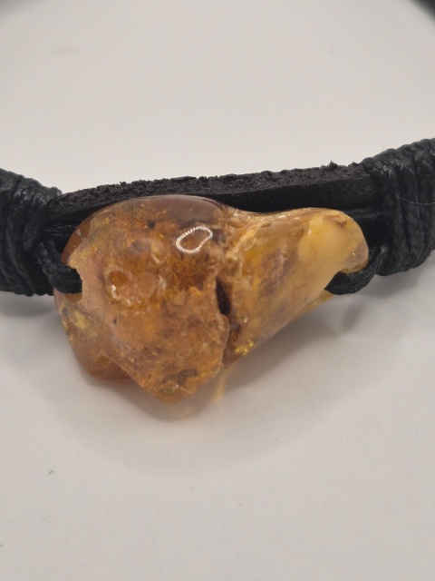 Bransoletka skórzana z bursztynem