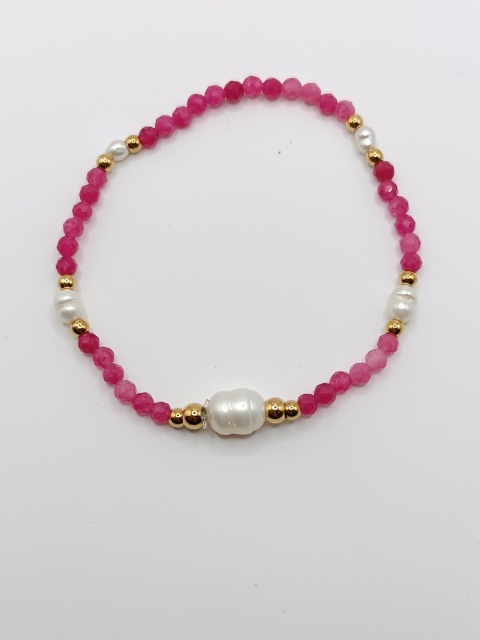 Bransoletka turmalin różowy i perły