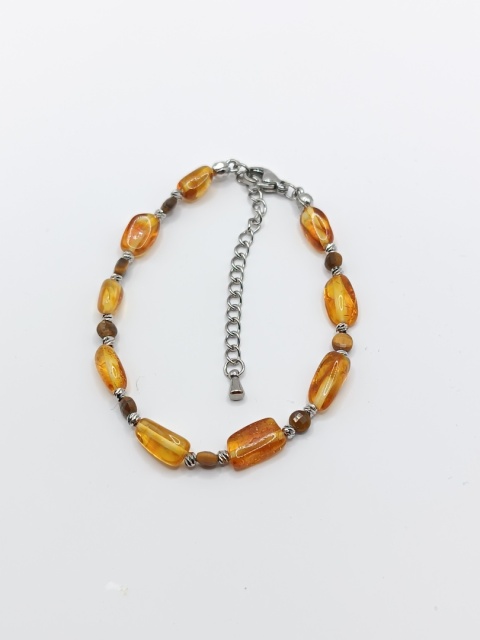 Bransoletka z bursztynu z tygrysim okiem