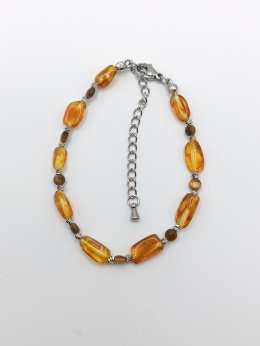 Bransoletka z bursztynu z tygrysim okiem