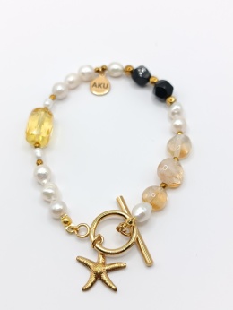 Bransoletka z cytrynów, czarnego turmalinu, bursztynu i pereł