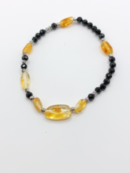 Bransoletka z czarnego turmalinu i bursztynu