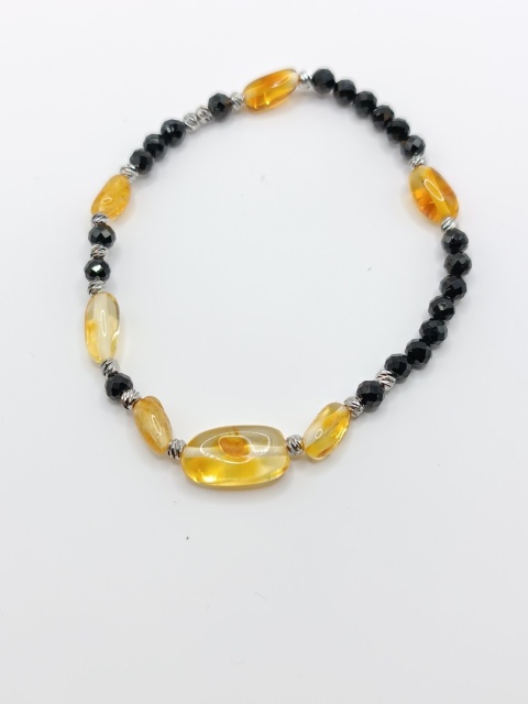 Bransoletka z czarnego turmalinu i bursztynu