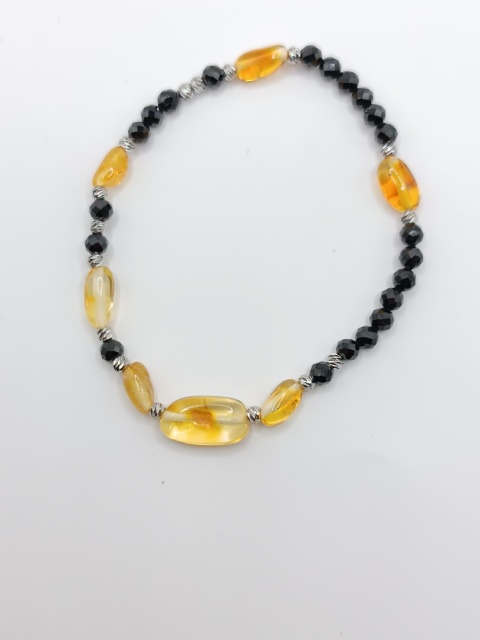 Bransoletka z czarnego turmalinu i bursztynu