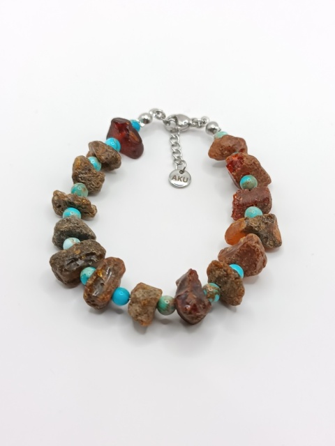 Bransoletka z dużych surowych bursztynów i jaspisu cesarskiego