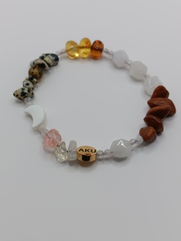 Bransoletka z kwarcu, bursztynów, jaspisu i stali szlachetnej