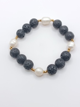 Bransoletka z lawy wulkanicznej i pereł