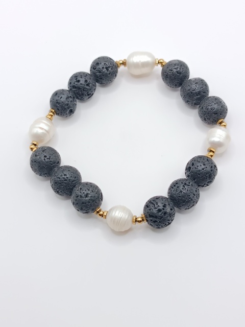 Bransoletka z lawy wulkanicznej i pereł