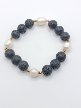 Bransoletka z lawy wulkanicznej i pereł