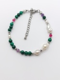 Bransoletka z malchitu, pereł, ametystu i turmalinu różowego