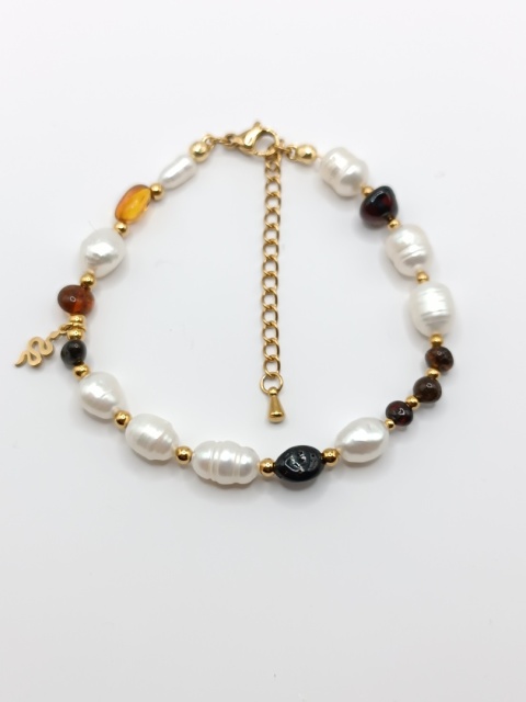 Bransoletka z pereł i bursztynów 'wąż'