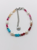 Bransoletka z pereł, turmalinu, rodonitu, amazonitu i rubinów