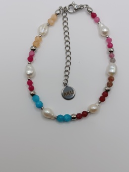 Bransoletka z pereł, turmalinu, rodonitu, amazonitu i rubinów
