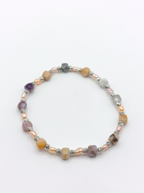 Bransoletka z różowych pereł i fluorytu