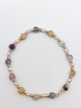 Bransoletka z różowych pereł i fluorytu