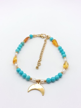 Bransoletka z turkusu, bursztynów i pereł