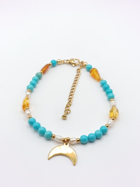 Bransoletka z turkusu, bursztynów i pereł