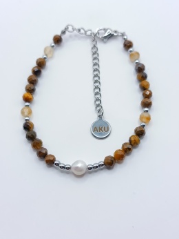 Bransoletka z tygrysiego oka, cytrynów i perełki