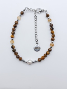 Bransoletka z tygrysiego oka, cytrynów i perełki