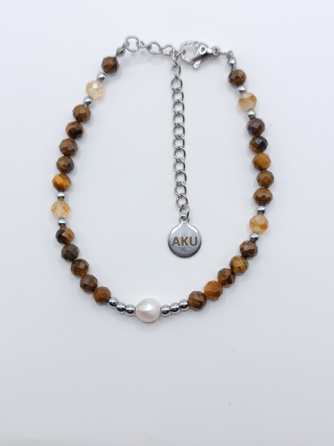 Bransoletka z tygrysiego oka, cytrynów i perełki