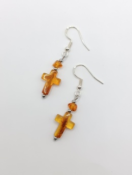 Kolczyki 'krzyże' bursztynowe