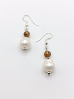 Kolczyki perły i bursztyny