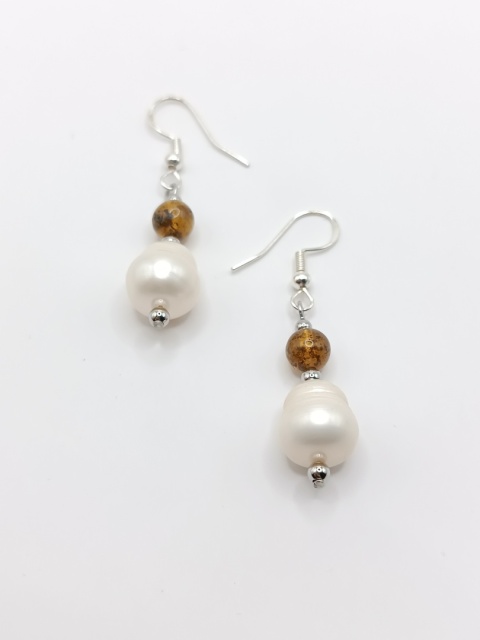 Kolczyki perły i bursztyny