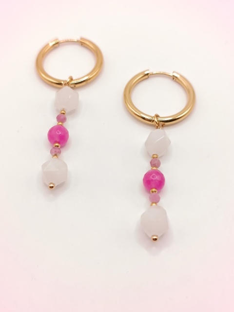 Kolczyki z kwarcu różowego i turmalinu różowego