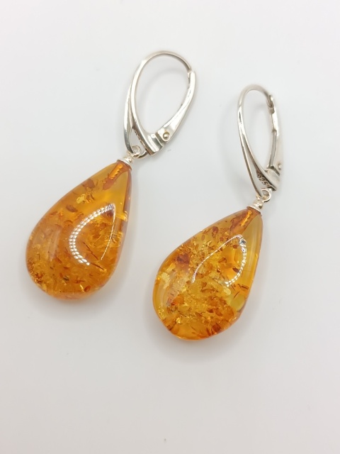 Kolczyki 'łezki' bursztynowe