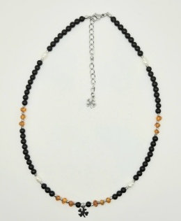Naszyjnik 'morska ochrona' z czarnego turmalinu, bursztynów i pereł