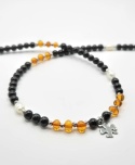Naszyjnik 'morska ochrona' z czarnego turmalinu, bursztynów i pereł