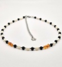 Naszyjnik 'ochrona i szczęście' z pereł, bursztynu i czarnego turmalinu