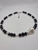 Naszyjnik perłowa noc z czarnego turmalinu i drobnych pereł słodkowodnych