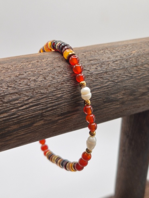 Bransoletka bursztyn perła karneol