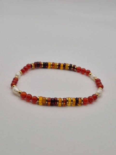 Bransoletka bursztyn perła karneol