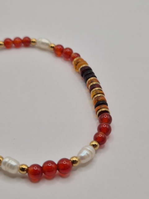 Bransoletka bursztyn perła karneol