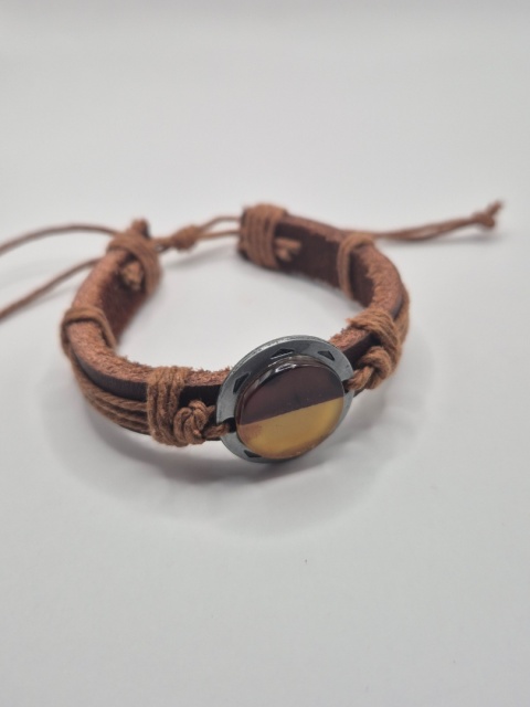 Bransoletka skórzana z bursztynem